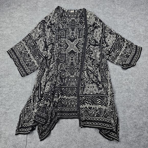 Bila Kimono Cardigan Womens M/L Black Boho Paisley Open Front Rayon Festival - Picture 1 of 6